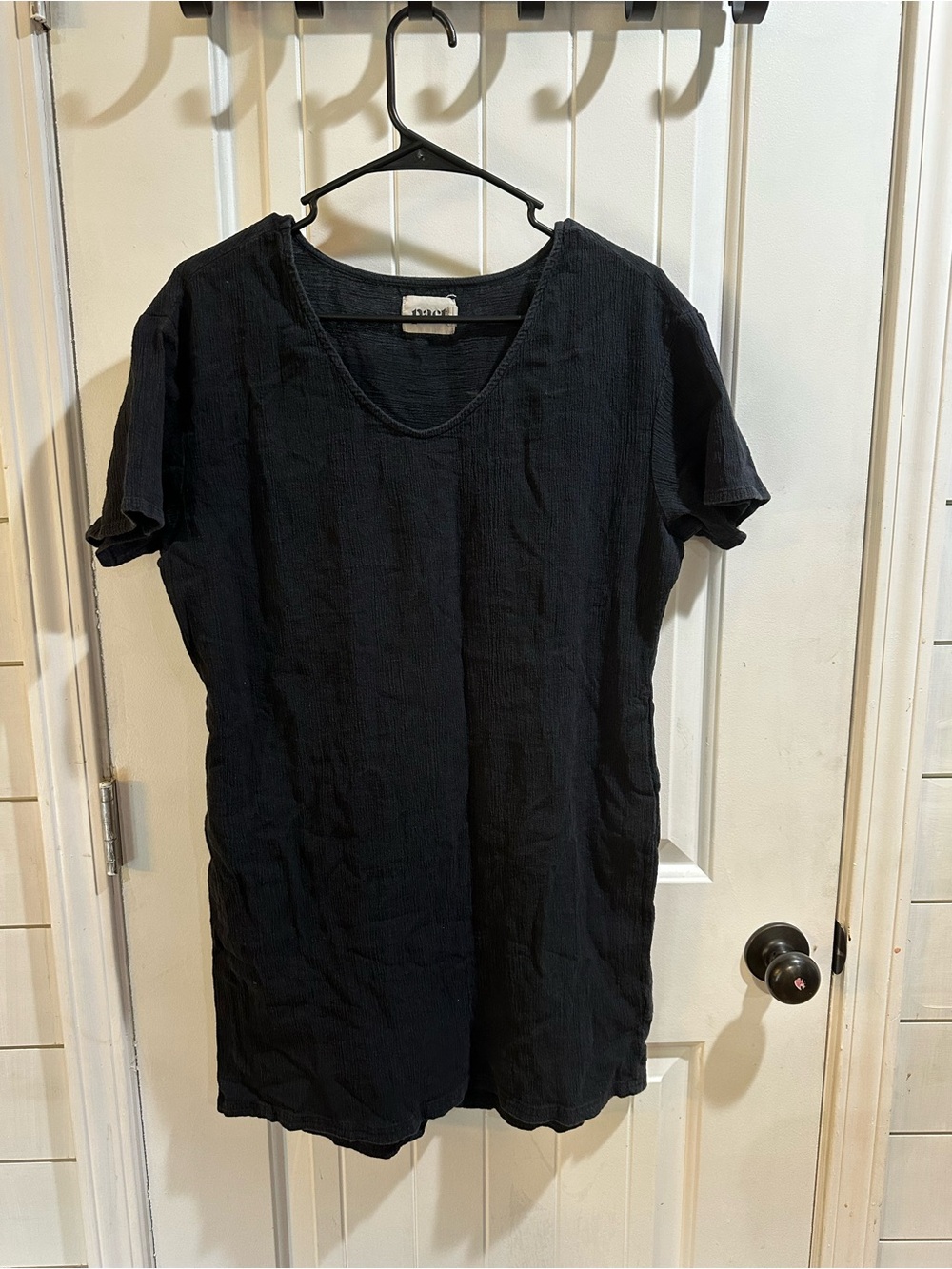 Pact Black Short-Sleeve V-Neck Mini Dress